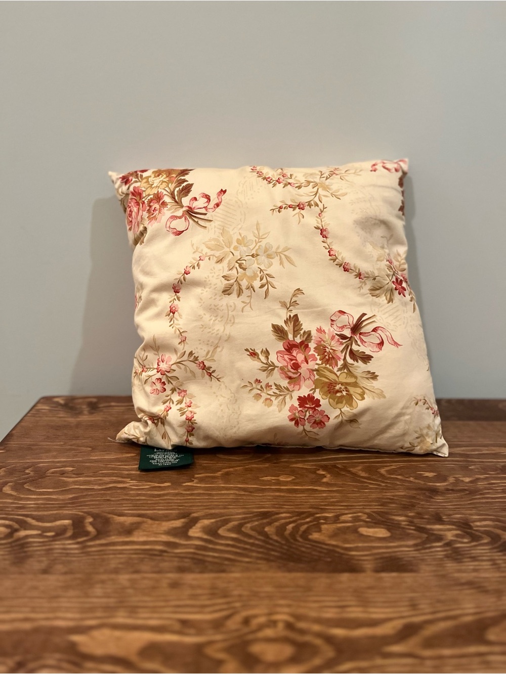 Ralph Lauren Cream Floral Throw Pillow with Pink and Olive Accents